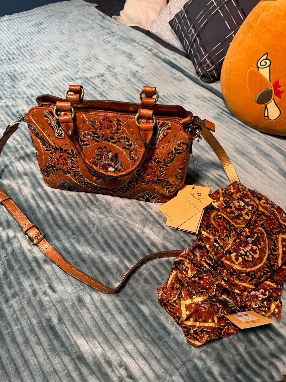 Patricia Nash Brown Paisley Embroidered Crossbody